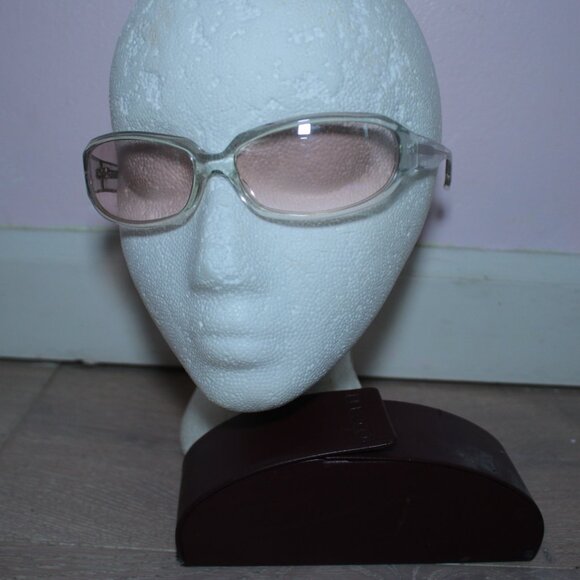 Oliver Peoples Clear Acetate Rectangle Wrap Pink Lens Y2K/2000s Style Sunglasses